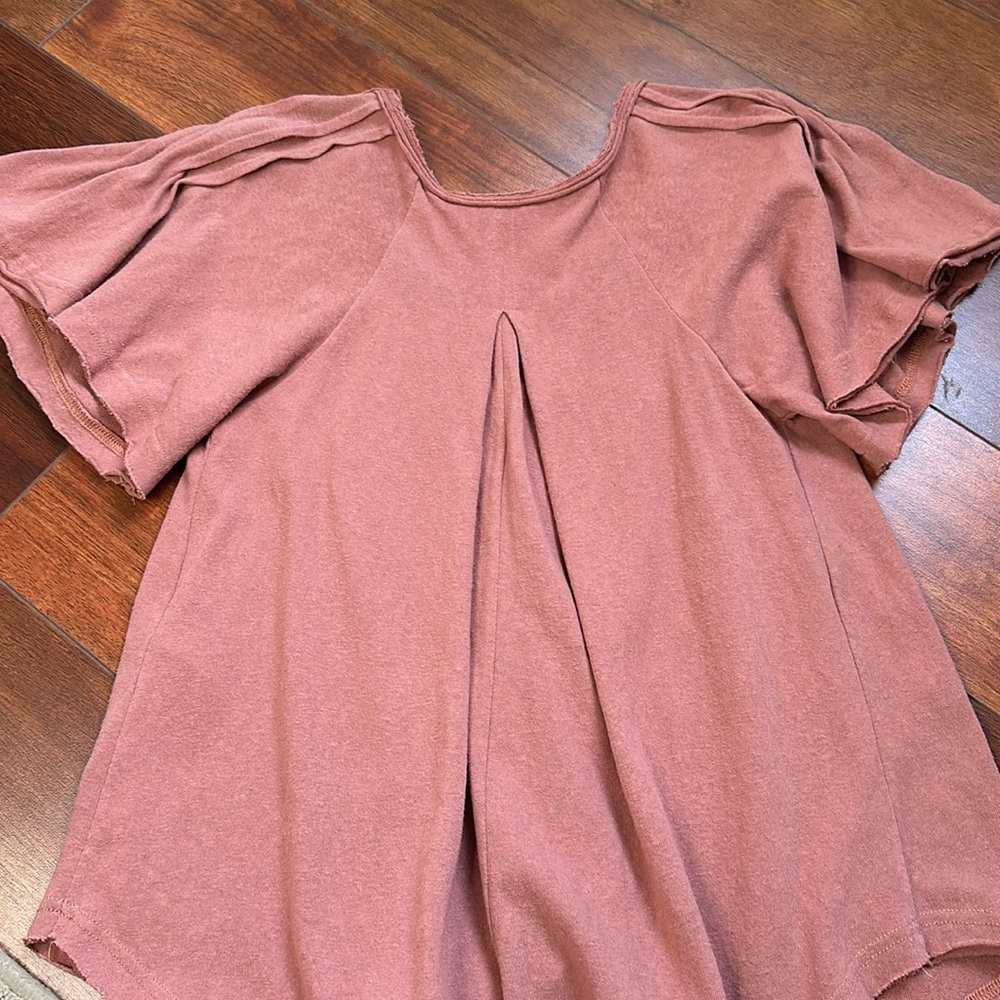 Bohme XS Dusty Rose Boho Top Pleated Neck Flutter Sleeve Lightweight - Picture 9 of 9